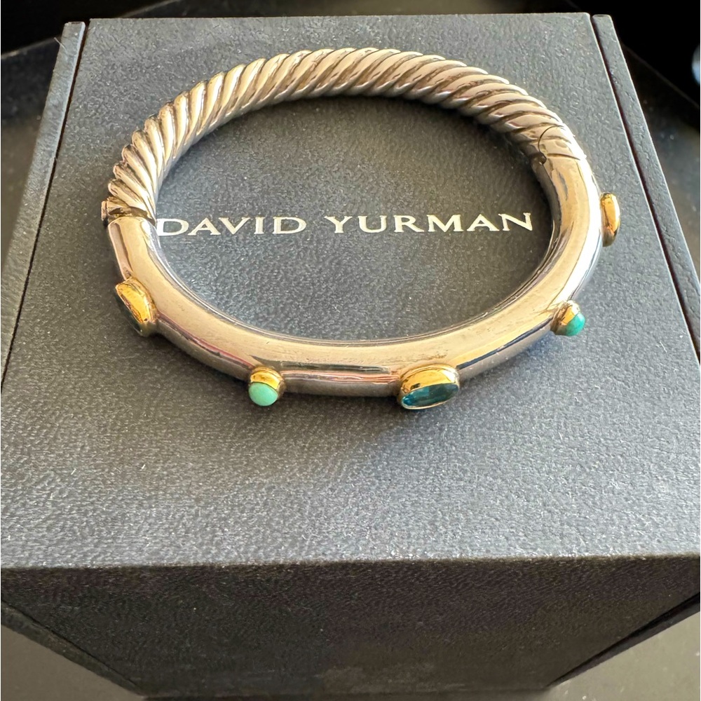 DAVID YURMAN Turquoise/Blue Topaz Cable Bangle Bracelet. Great used condition!